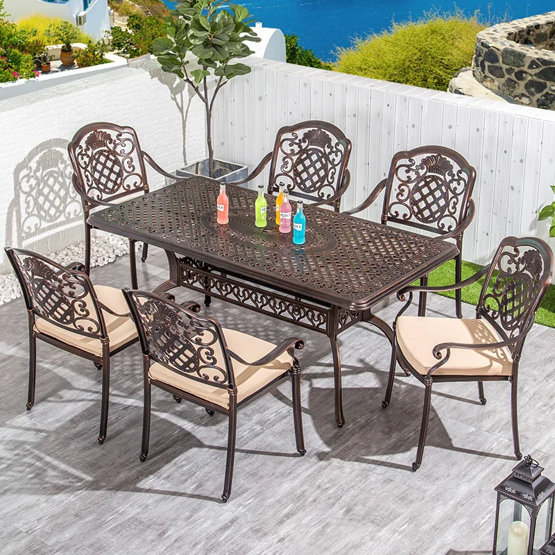 Outdoor garden, open-air relaxation, tea table and chairs, combined cast aluminum European villa courtyard balcony