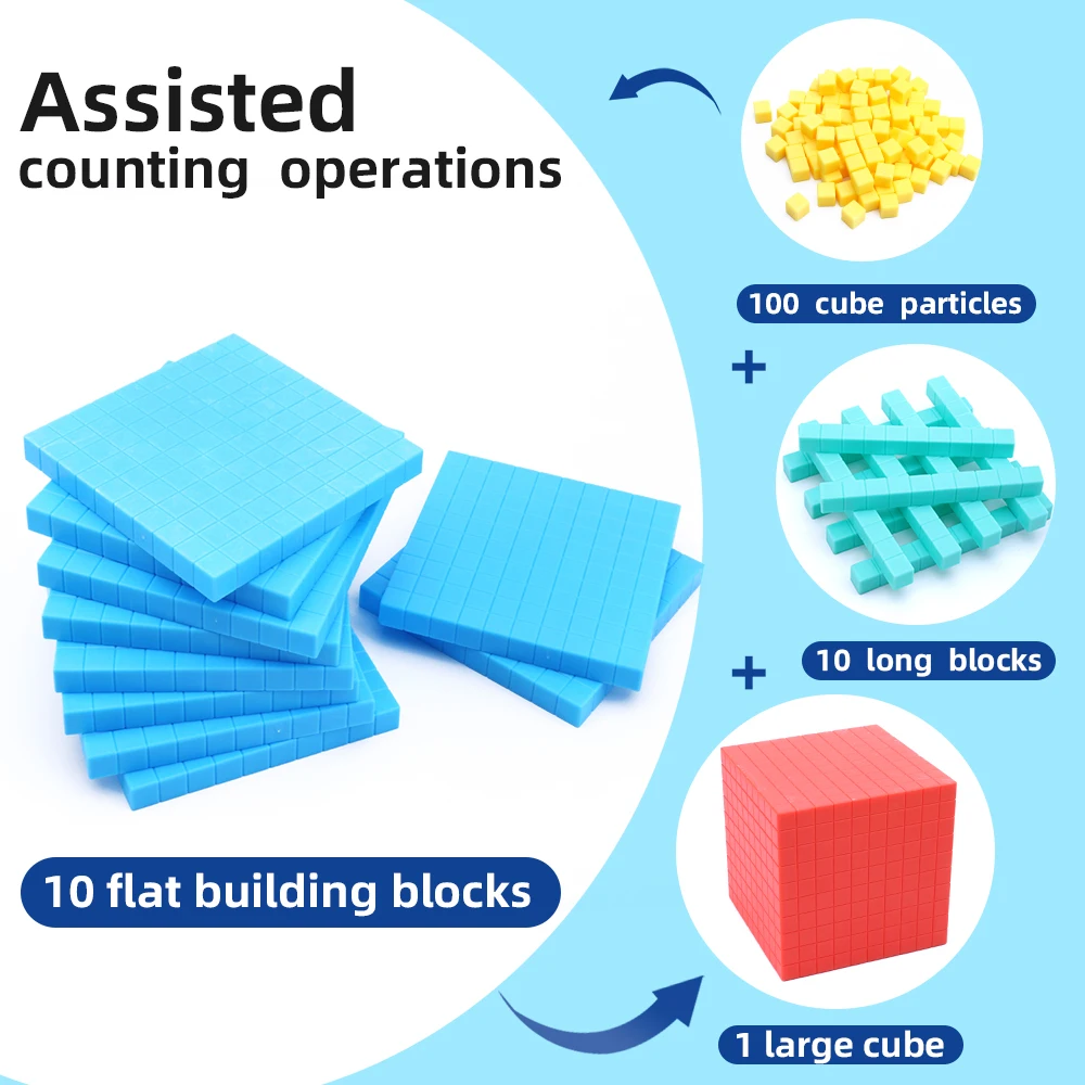 Base 10 Decimal System Math Blocks, Montessori Place Value Counting Cubes for Kids Early Learning