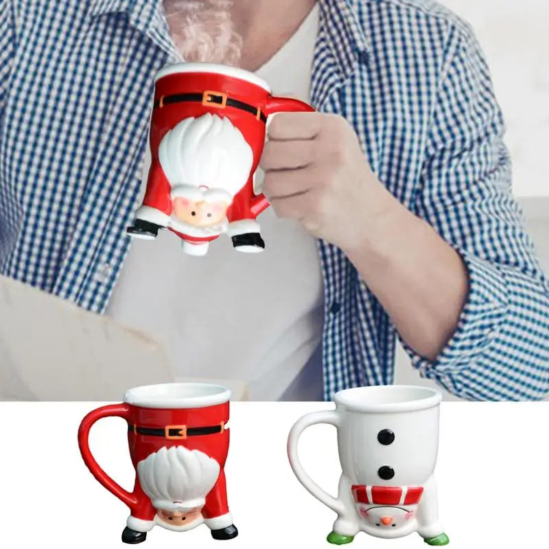 

260ml Christmas Mugs Kids ceramic made Festive Charm Inverted Snowman Coffee Cups With Handle unique Beverage Drinking Mugs