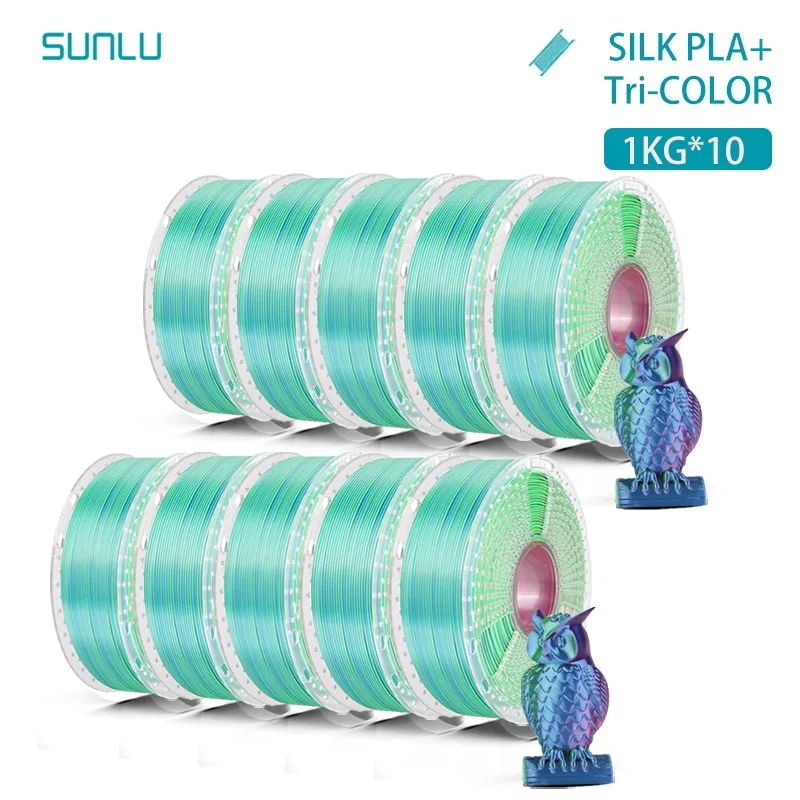 SUNLU 10KG Zijde PLA Plus Drievoudige Kleuren Filament 1KG 1.75mm Pla + Rabinbow Drievoudige Kleuren Netjes Wond 3D Filament voor 3D Printer
