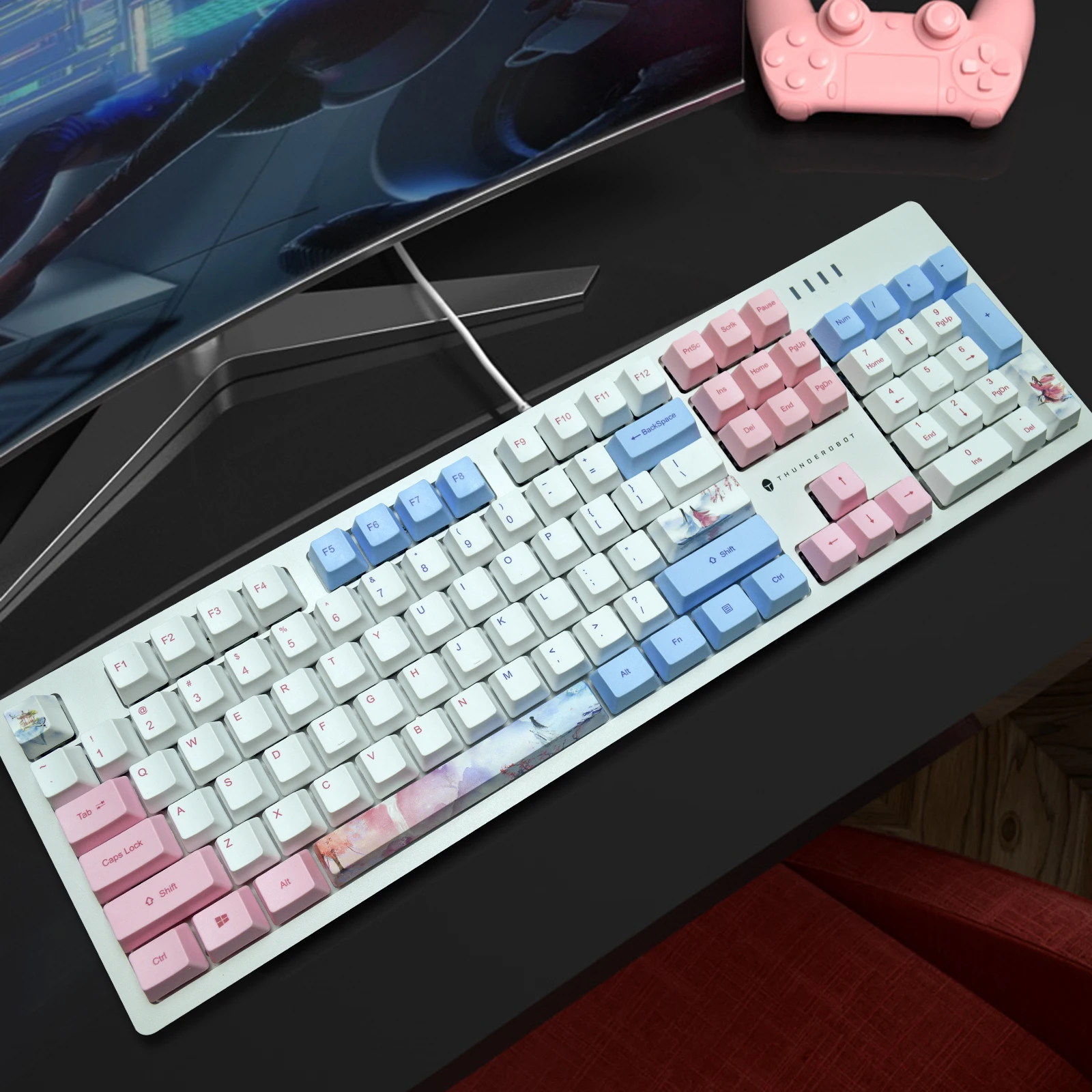 Teclas PBT OEM para teclado mecánico Cherry MX, juego de tapas de teclas retroiluminadas de doble disparo, color blanco y rosa, 60 y 100 por ciento