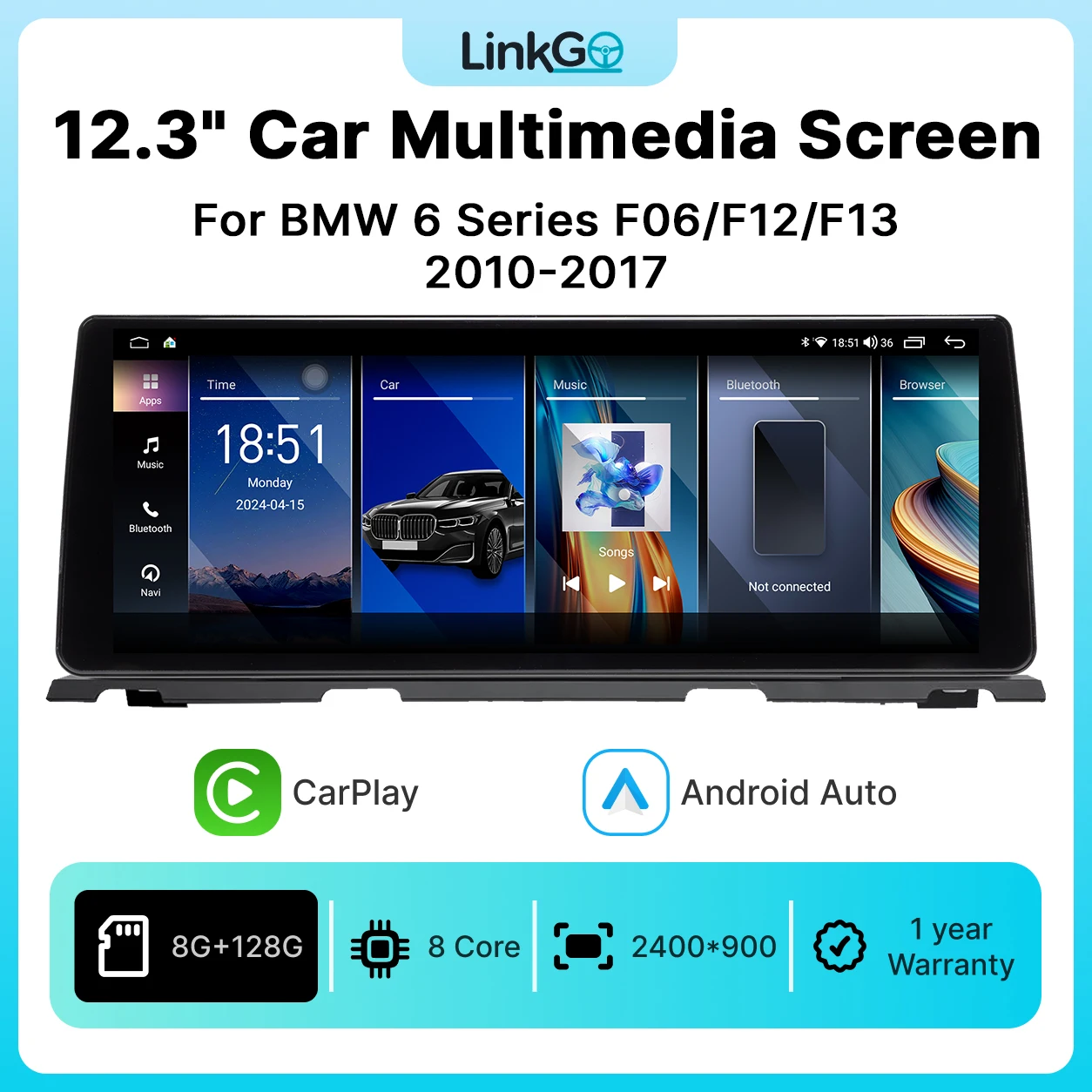 Wireless CarPlay Android Auto 12.3Inch Multimedia Touchscreen for BMW 6 Series F06 F12 F13 GPS Radio Multimedia Video Player