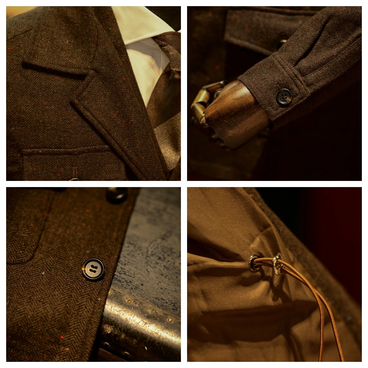 Chaqueta Safari de Tweed moteado de color para hombre Ropa de trabajo vintage con múltiples bolsillos y corte ajustado