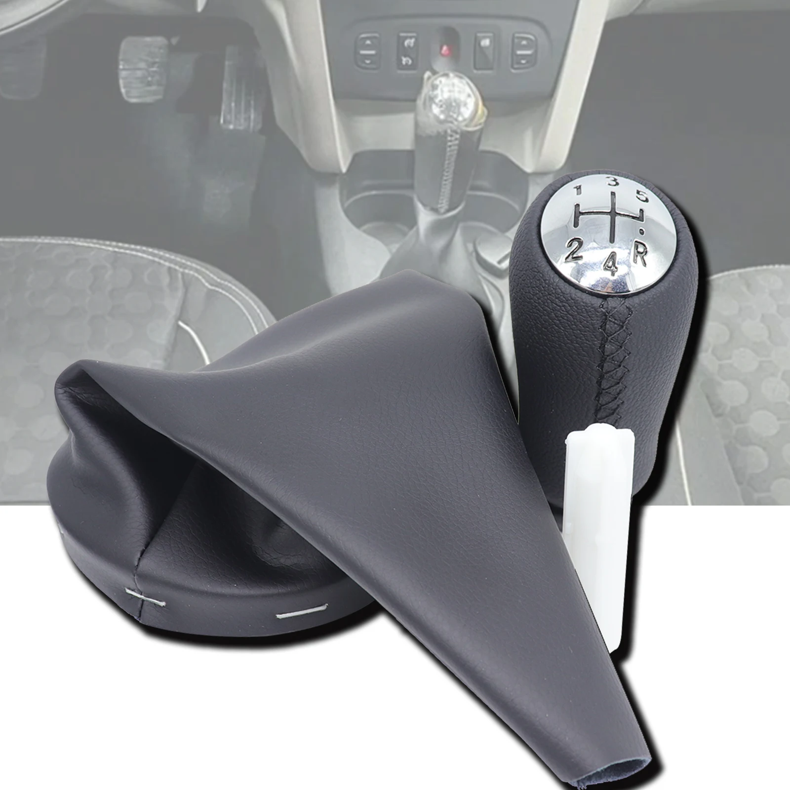 For Renault Dacia Logan L52 K52 Symbol 5 Speed+R Gear Lever Shifter Trim Leather Knob Cover Gaiter Boot 2012 2013 2015 2017 2019