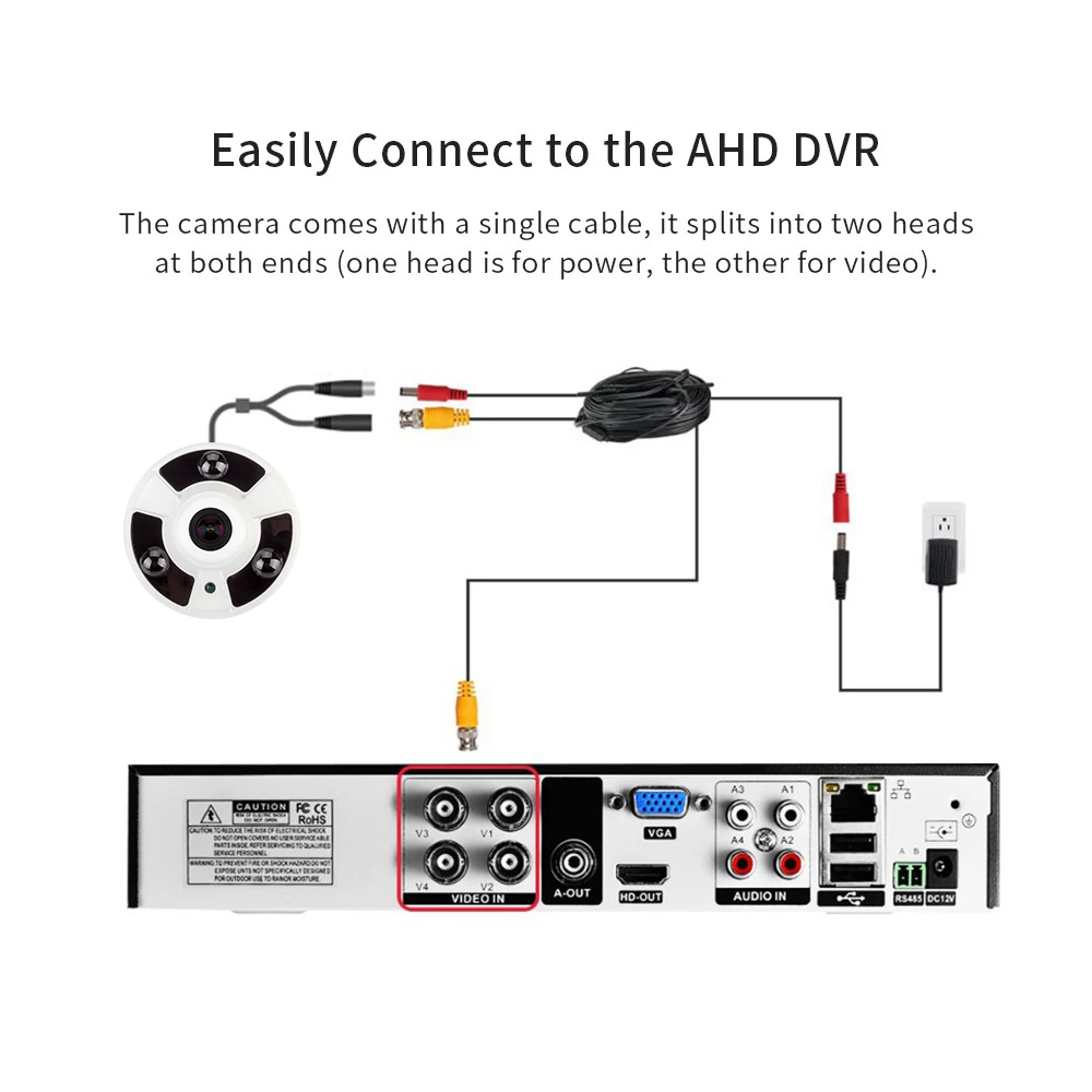 5MP HD AHD Camera 1080P Fisheye Lens Panoramic Camera Motion Detection IR Nightvision Home Security Surveillance Camera