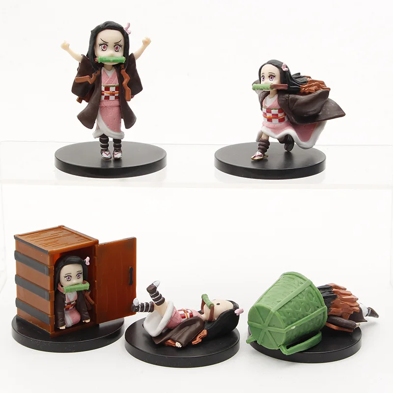 

5pcs/set Demon Slayer Anime Kamado Tanjirou Kawaii Box Model Desktop Decoration Fans Collect Gifts Toys