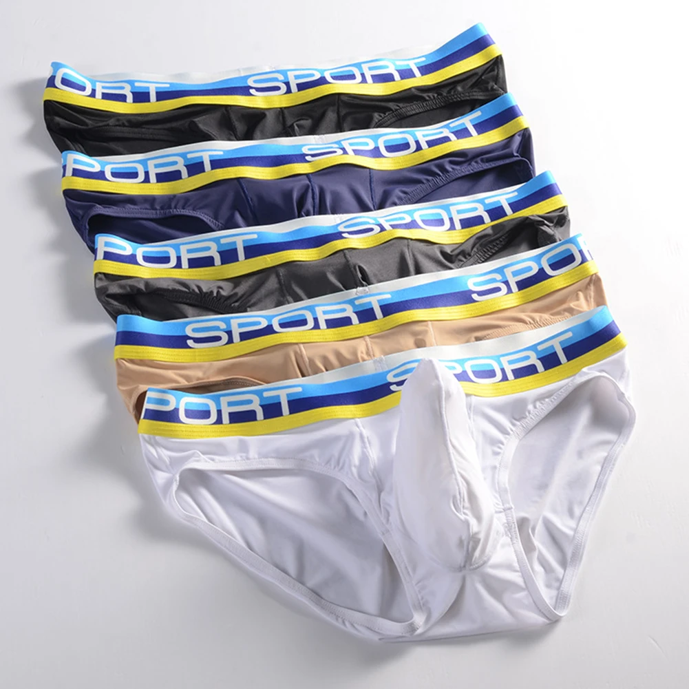 Men\'s Breathable Underpants Low Rise Sport Briefs Crafted from Ice Silk Fabric with Elephant Nose Pattern for Comfortable Fit