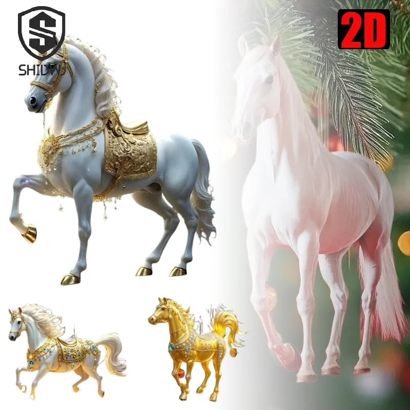 

2D акриловая подвеска в виде лошади, подвеска на рюкзак для автомобиля, зеркало заднего вида, рождественская елка, подвесной орнамент, вечерние, новогоднее украшение