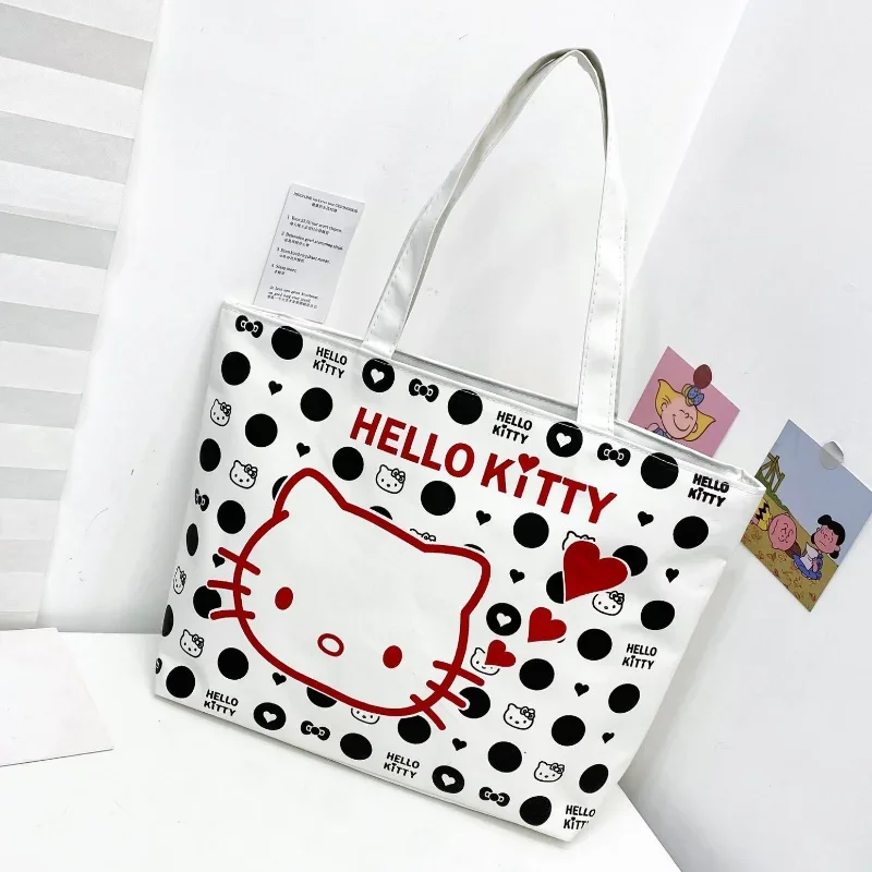 Sanrio Hello Kitty Tote Bag borse a tracolla per cartoni animati borse di tela di grande capacità borsa da spiaggia per ragazza con cerniera per