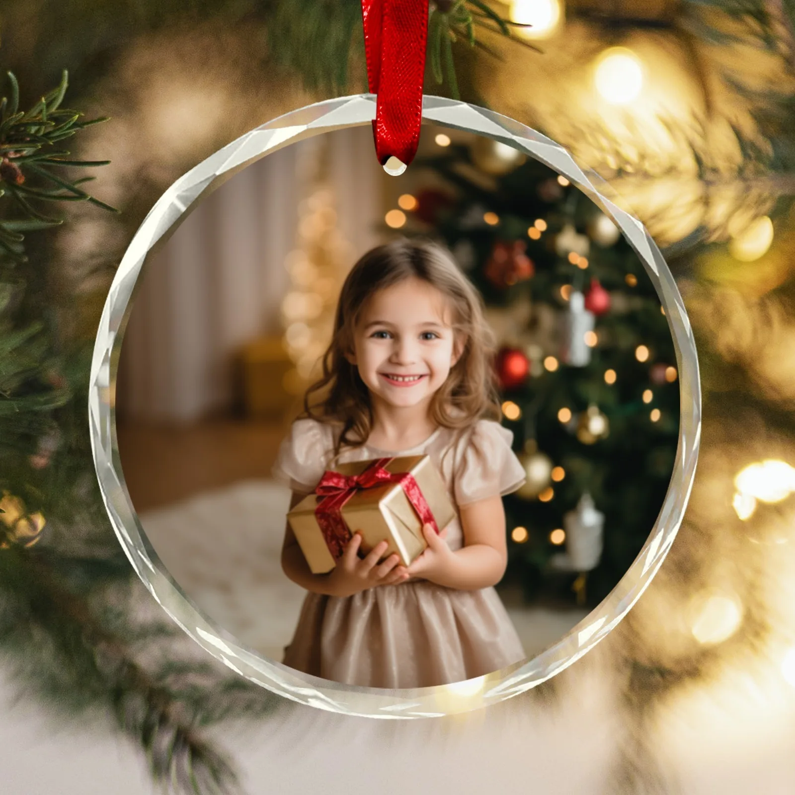 

Personalized Photo Round Glass Ornament for for Decorating Christmas Tree Wedding Decor Sunflower-Shaped Crystal Glass Ornament