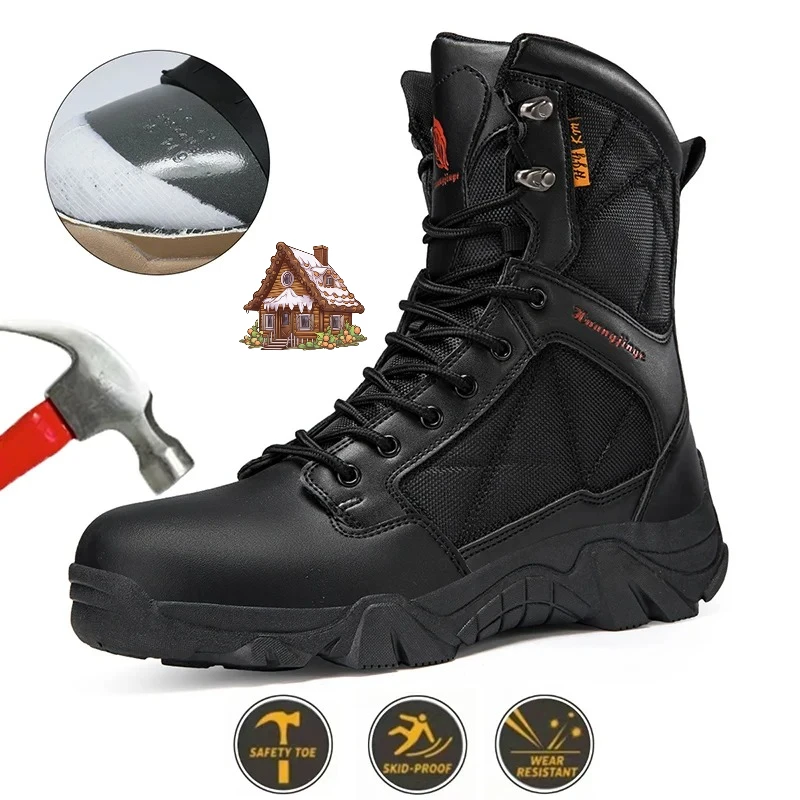 

High-Top Anti-Smashing Work Boots Outdoor Waterproof Safety Shoes Steel Toe Non Slip Men's Boots Fashion Protective Men Shoes