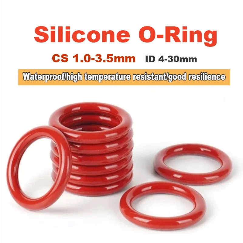 100Pcs CS 1/1.5/1.9/2/2.4/2.5/3/3.1/3.5mm Red Silicone O-Ring OD 4-30mm Washer Gaskets Waterproof And Heat-Resistant Oil Seal