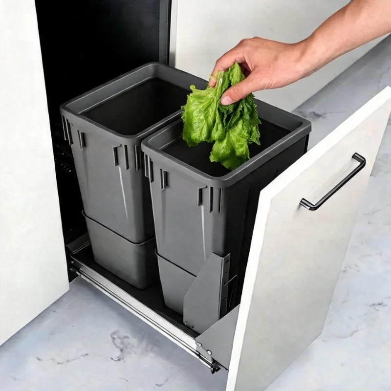Large Capacity Waste Bins Modern Simple Trash Can Lidded Recessed Separate Kitchen Trash Bins Household Cleaning Accessories