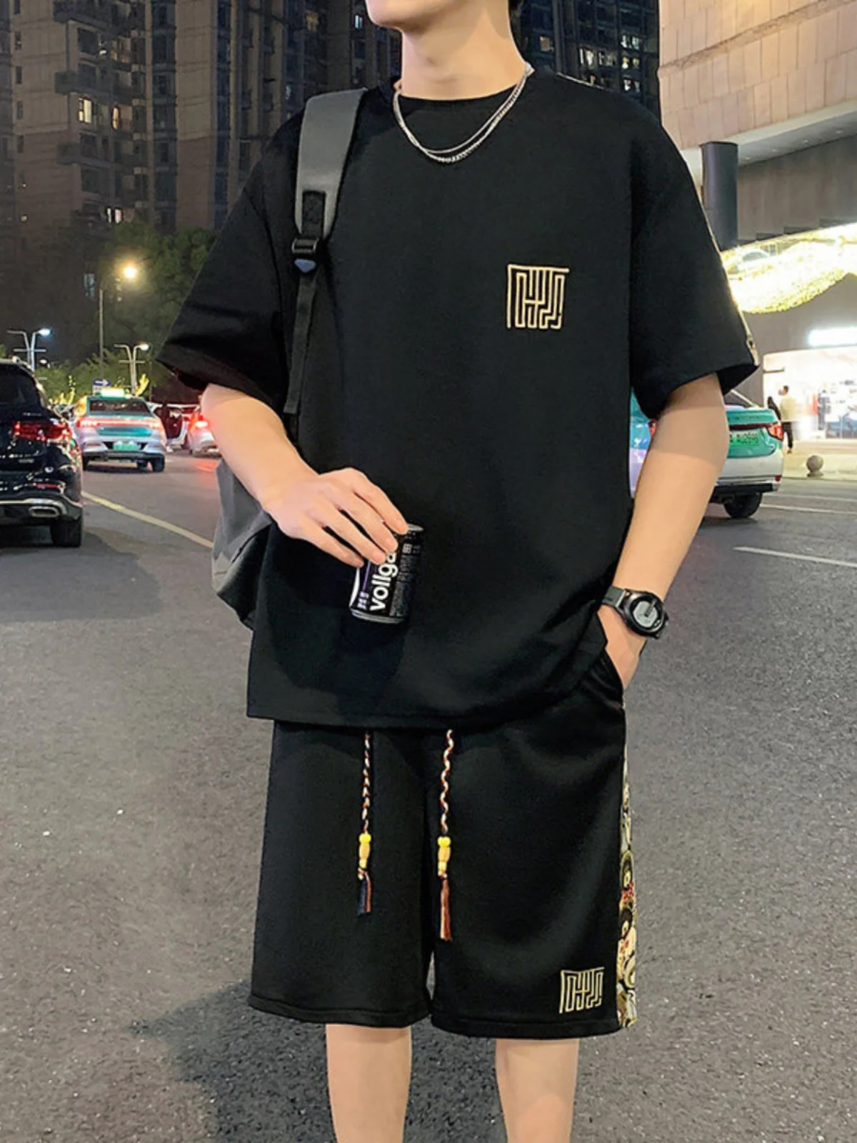 

Ele Embroidered Casual Sportswear Set for Men Summer Large Size Retro Trendy Brand ort Sve orts Two Piece Set