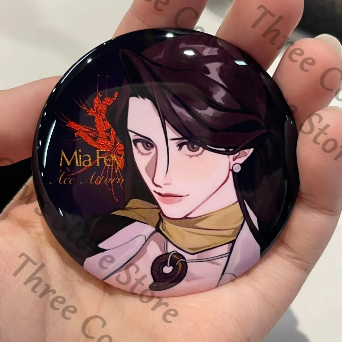 Anime Ace Attorney Mia Fey Godot Souryuu Kaminogi Cosplay dibujos animados papel de colores insignia broche emblema Widget mascota regalo de Navidad