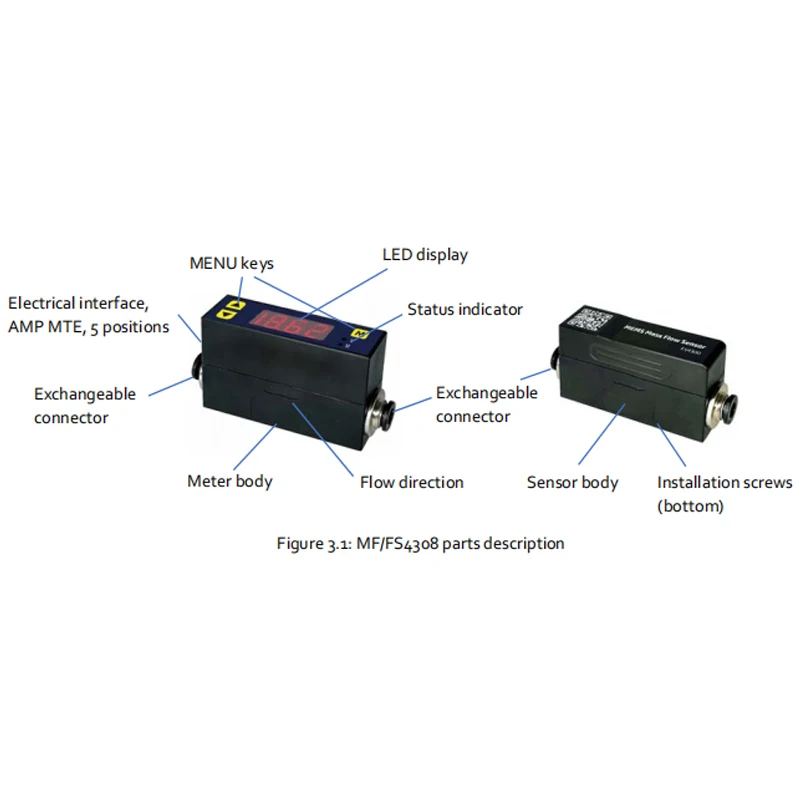 Argon Flow Meter FS4308H Mini Gas Air Flow Sensor 0-200SLPM Clamp Connection Range