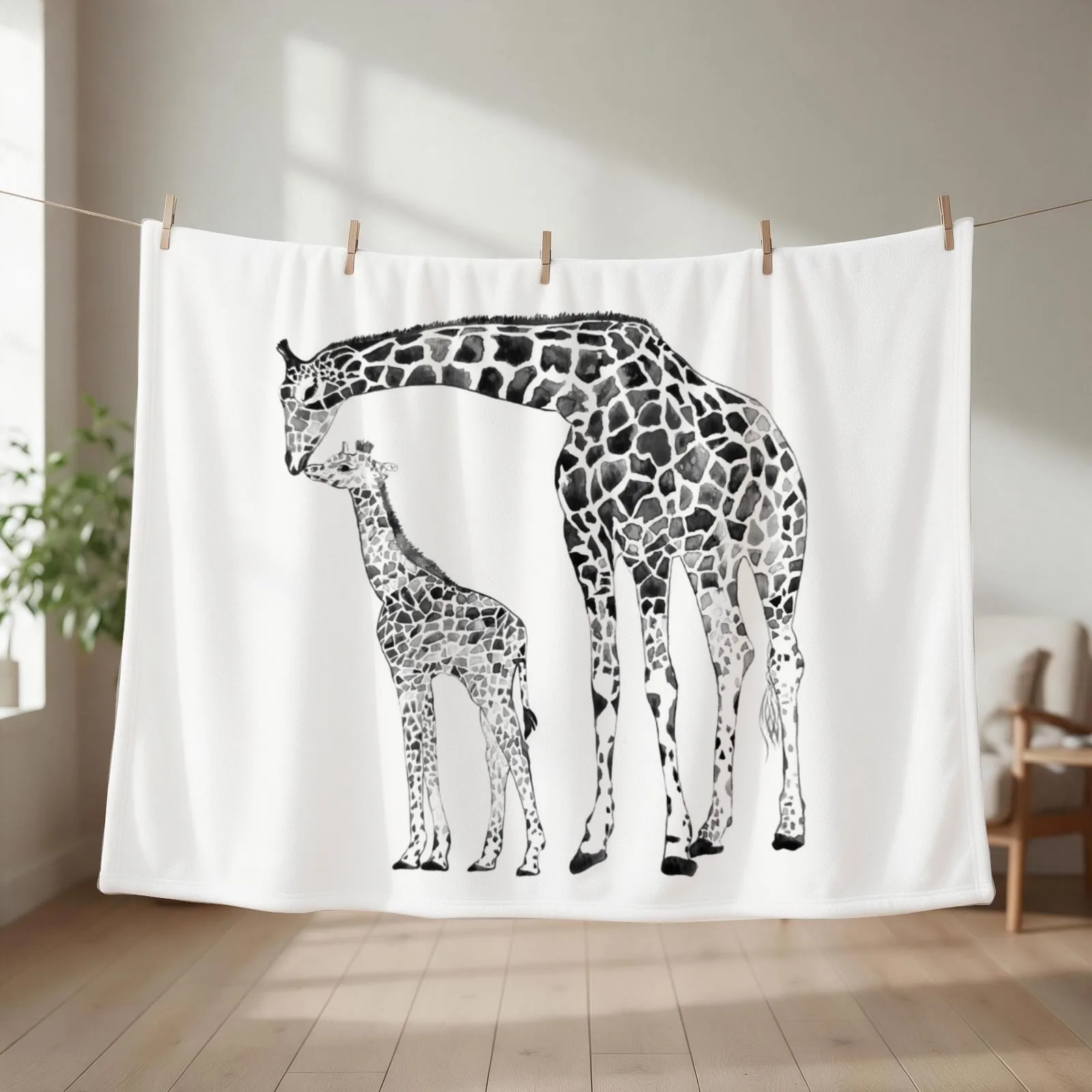 Giraffe, black and white Throw Blanket couch cozy soft plush fuzzy picnic outdoor blanket