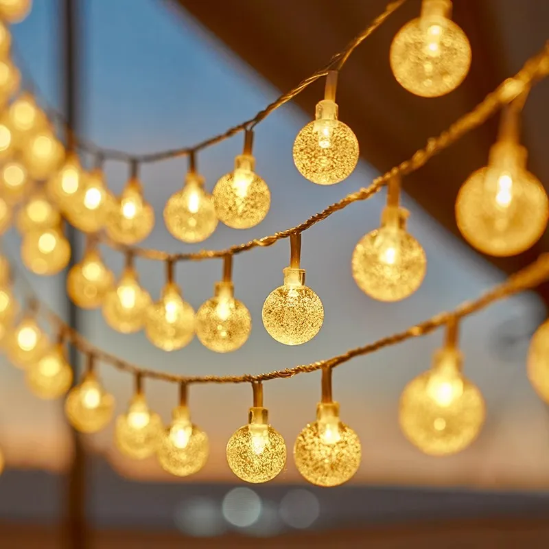 Luzes de corda de bola de bolha à prova d'água ao ar livre solar LED, acampamento, árvore de paisagem, pátio, decoração de Natal