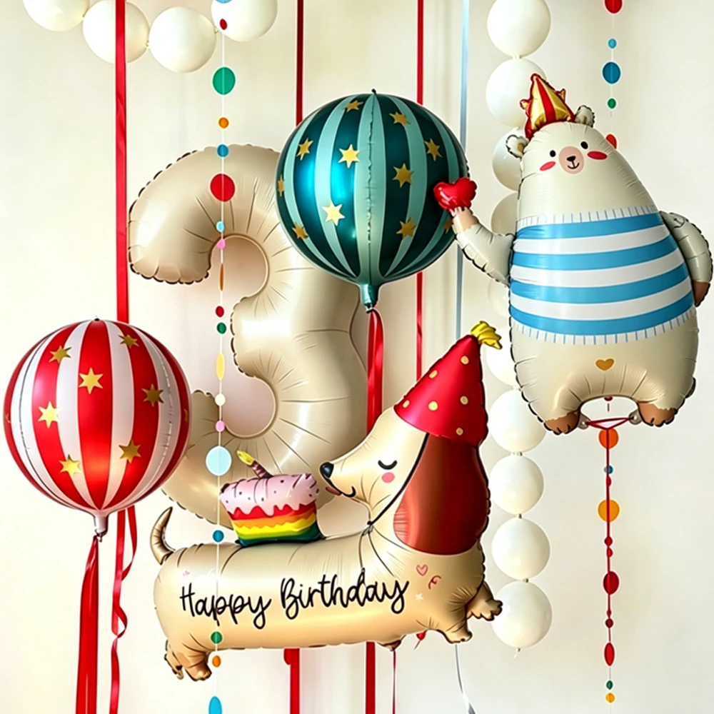 Image of Zirkus-Themen-Ballonset, Milchweiße Zahlenballons, Bärenballons und Hundeförmige Ballons, für Geburtstagsfeiern Dekorationsballons