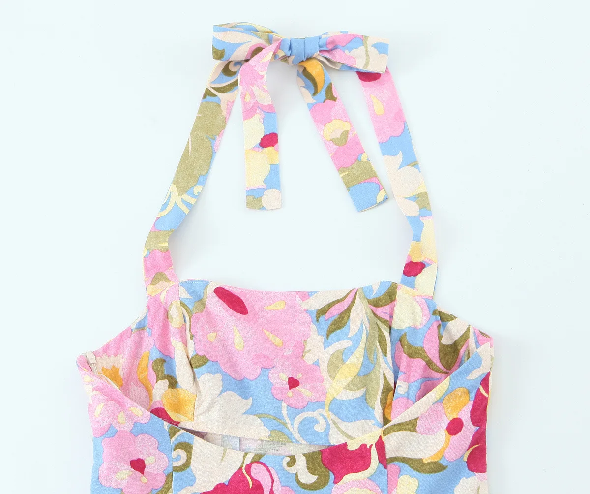 Beach Vacation Sexy Chic Women's Dress Printed Suspender Backless Zipper Maxi Dress Fashion Summer Bohemian Party Women's Dress