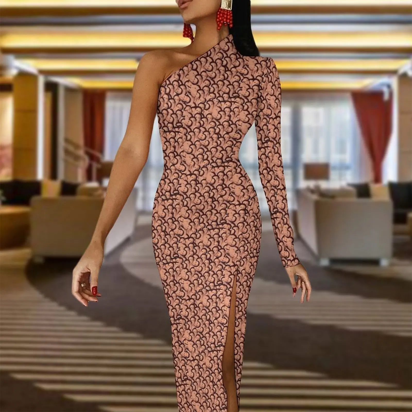 Nicolas Cage Head Maxi Dress One Shoulder  Sexy Bodycon Dress Summer Aesthetic Long Dresses Female Design Vestidos