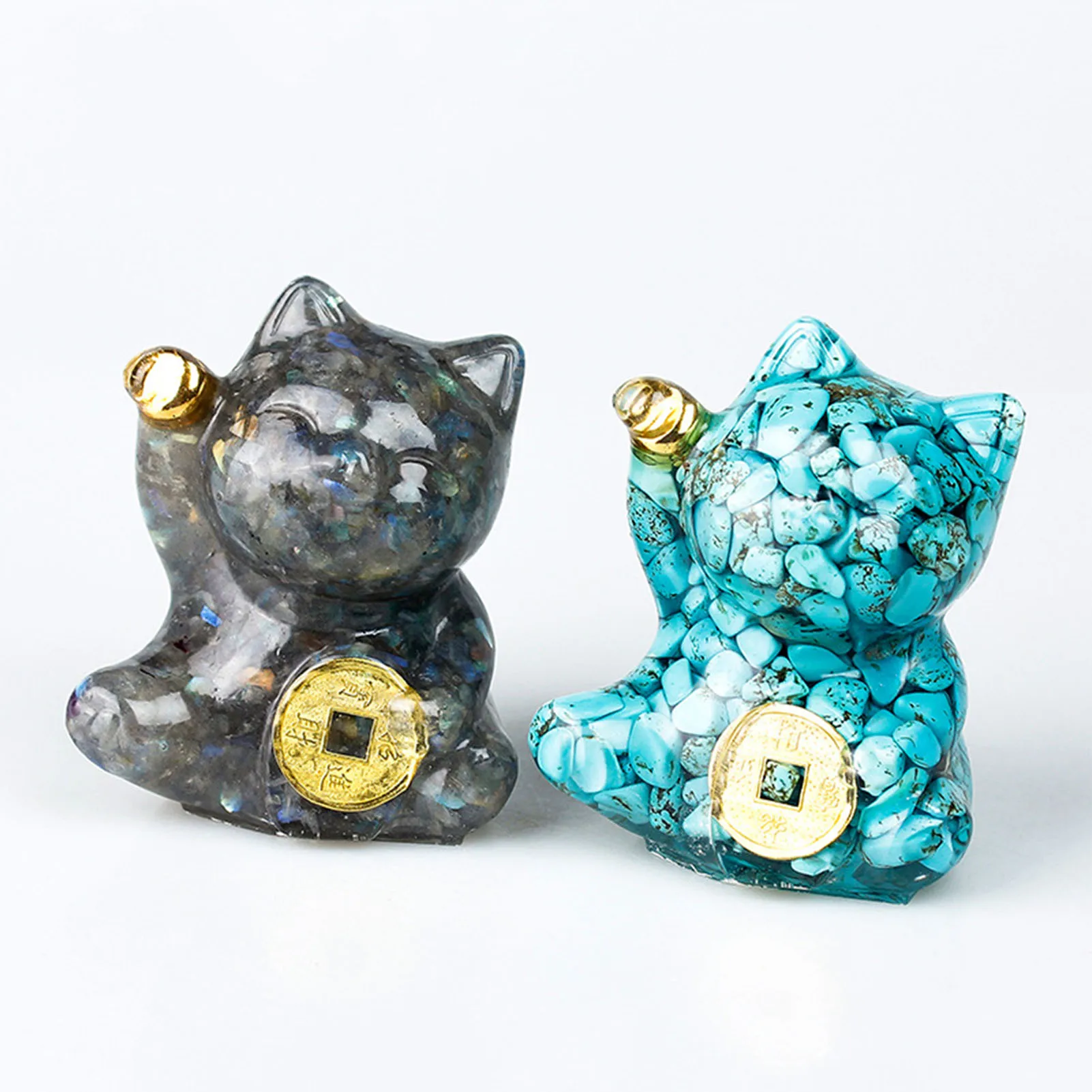 Mini Fortune Cats Statue Decor Crystal Epoxy Resin Cat Statue Attract Good Luck Money Wealth Gift for Men Women Desk Figurines