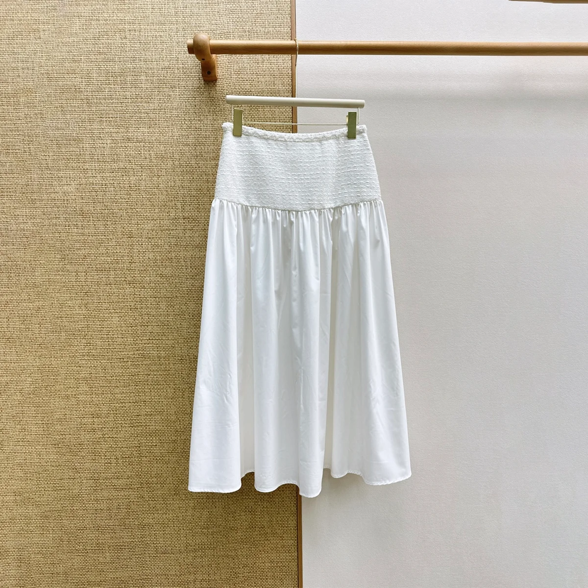 2026 High Quality New Women's Clothing White Texture Elastic Waist Splicing Half body Long Dress--hb725