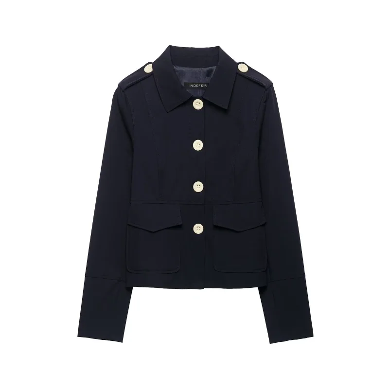 Women's Vintage Turn-down Collar Long Sleeve Cropped Jacket Casual Autumn Winter Outerwear Fashion Coat with Buttons for Holiday