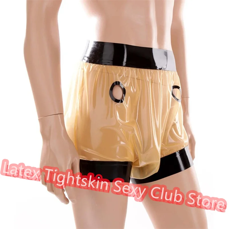 

Latex Shorts Transaprent with Black Ring Hole Rubber Underpants Fetish Rubber Panties for Men Wear