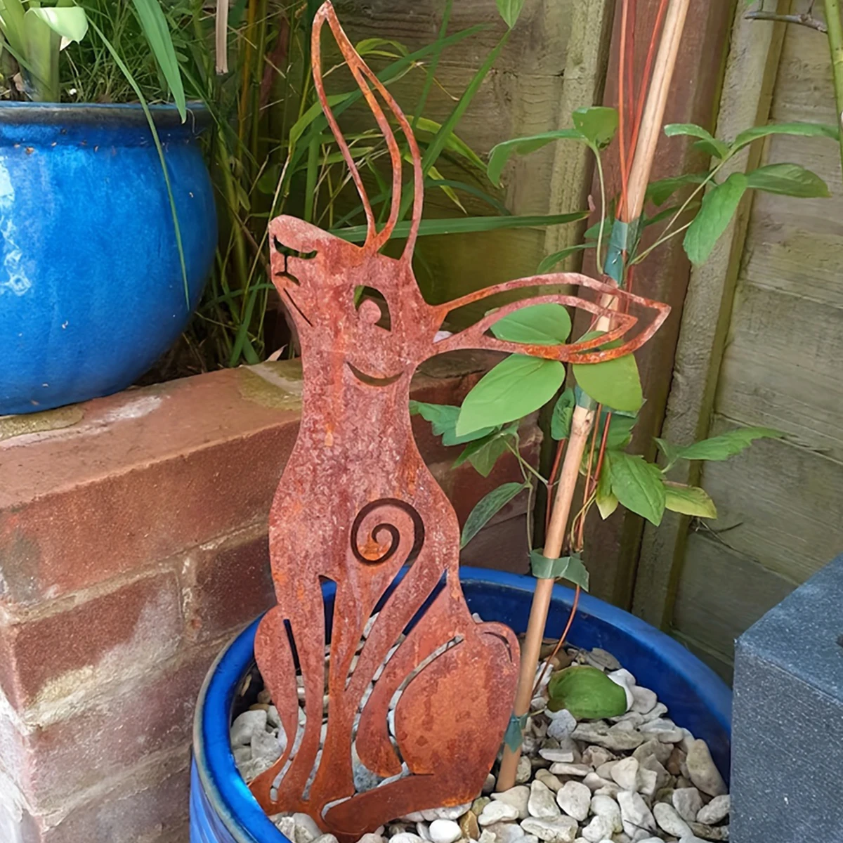 1Pc Iron Rabbit Garden Decoration Ground Insert, Jumping Wild Rabbit and Tranquil Rabbit, Garden Decoration, Outdoor Lawn, Courtyard Garden Decoration, Farmhouse Decoration