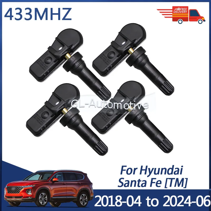 4PCS 433MHZ 52933-C1100 TPMS Sensor Tire Pressure Sensor For Hyundai Santa Fe Sonata Bayon Tucson 52933C8000