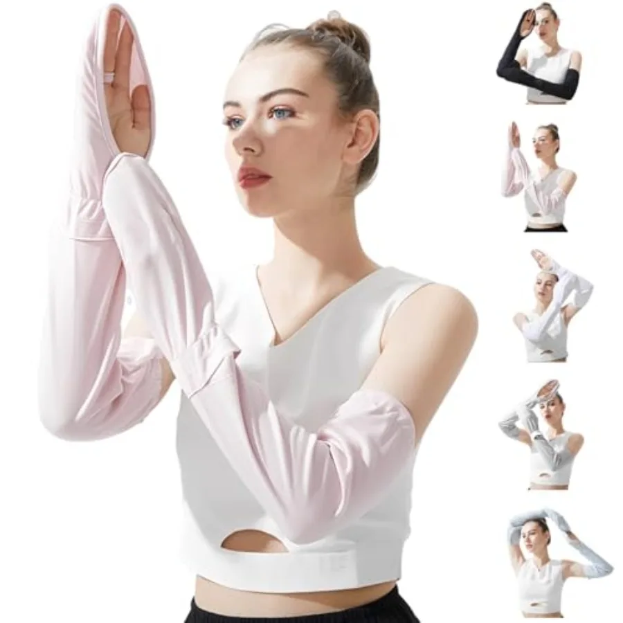 

Driving Fingerless Sun Sleeves, Adjustable Arm Sleeve with Gloves, UV Protection Cooling Arm Cover for Gardening
