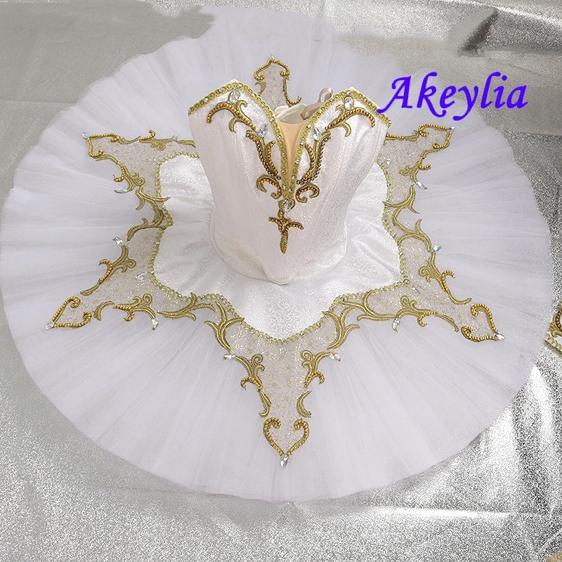 YAGP-Ballet Tutu Profissional para Mulheres, Performance para Adultos, Performance Clássica, 11 Camadas, JN0512, Branco e Dourado