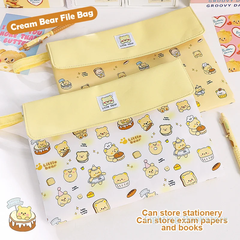 Fashion Student Handbag Cute Storage Bag Large Capacity Children Handbag Cartoon Butter Bear Handbag Durable Documents Bag