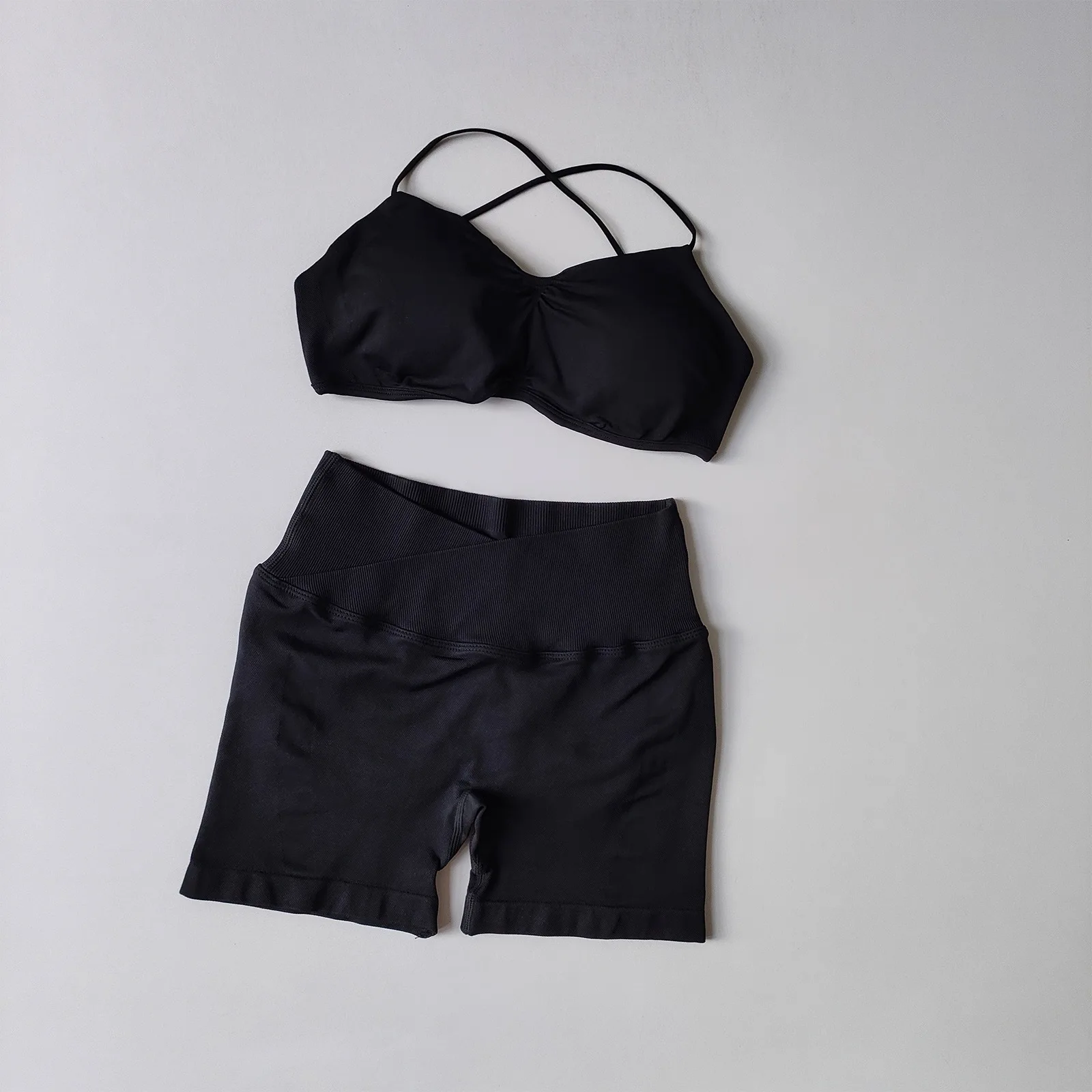 2-teiliges Set aus Sport-BH und Shorts mit hoher Taille, Bauch- und Hüftformung, stoßdämpfend, Neckholder, Yoga-Set, Lauf- und Fitness-Set – Detail 10