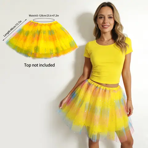 Adult Rainbow Gradient Star Sequin Tulle Skirt Multi-Layered Fluffy Half Skirt for Dance Performances Birthday Parties Halloween