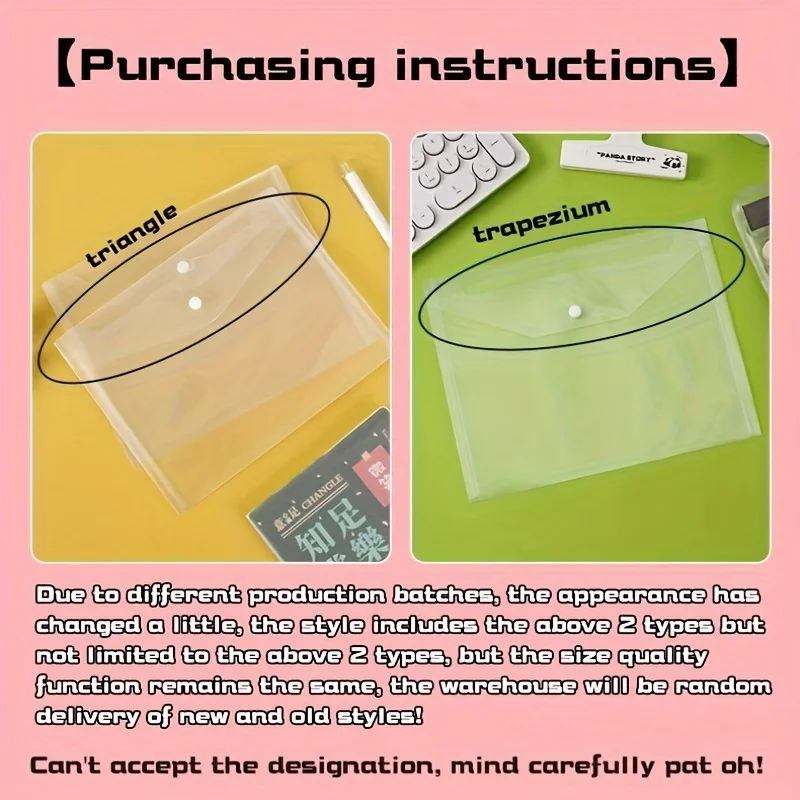 14pcs A5 Clear Envelopes, Durable PP Snap Button Document Bags, Waterproof Storage Pouches for Office and Receipt Organization