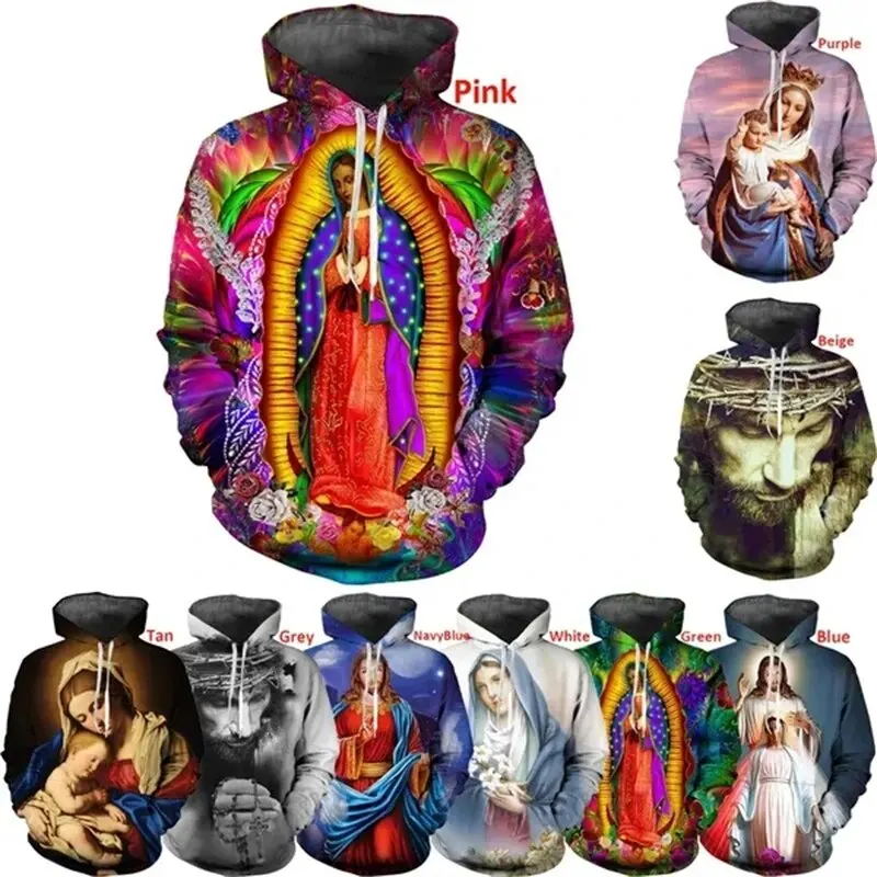 New Fashion 3D Hoodies Blessed Virgin Mary&Jesus Print Faith Love Hope MenWomen Casual Hoodies Long Sleeve Hoodies Sweatshirt