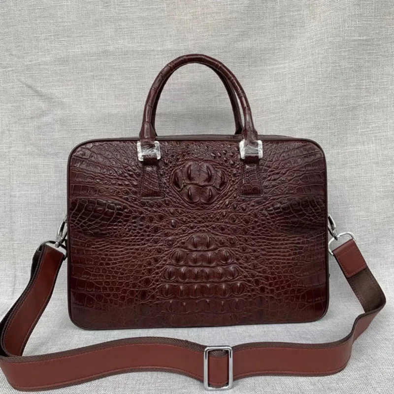 Sac à Main en Cuir de Crocodile Thaïlandais pour Homme, Étui à Bombes, Décontracté, True Backbone, Business, Bureau