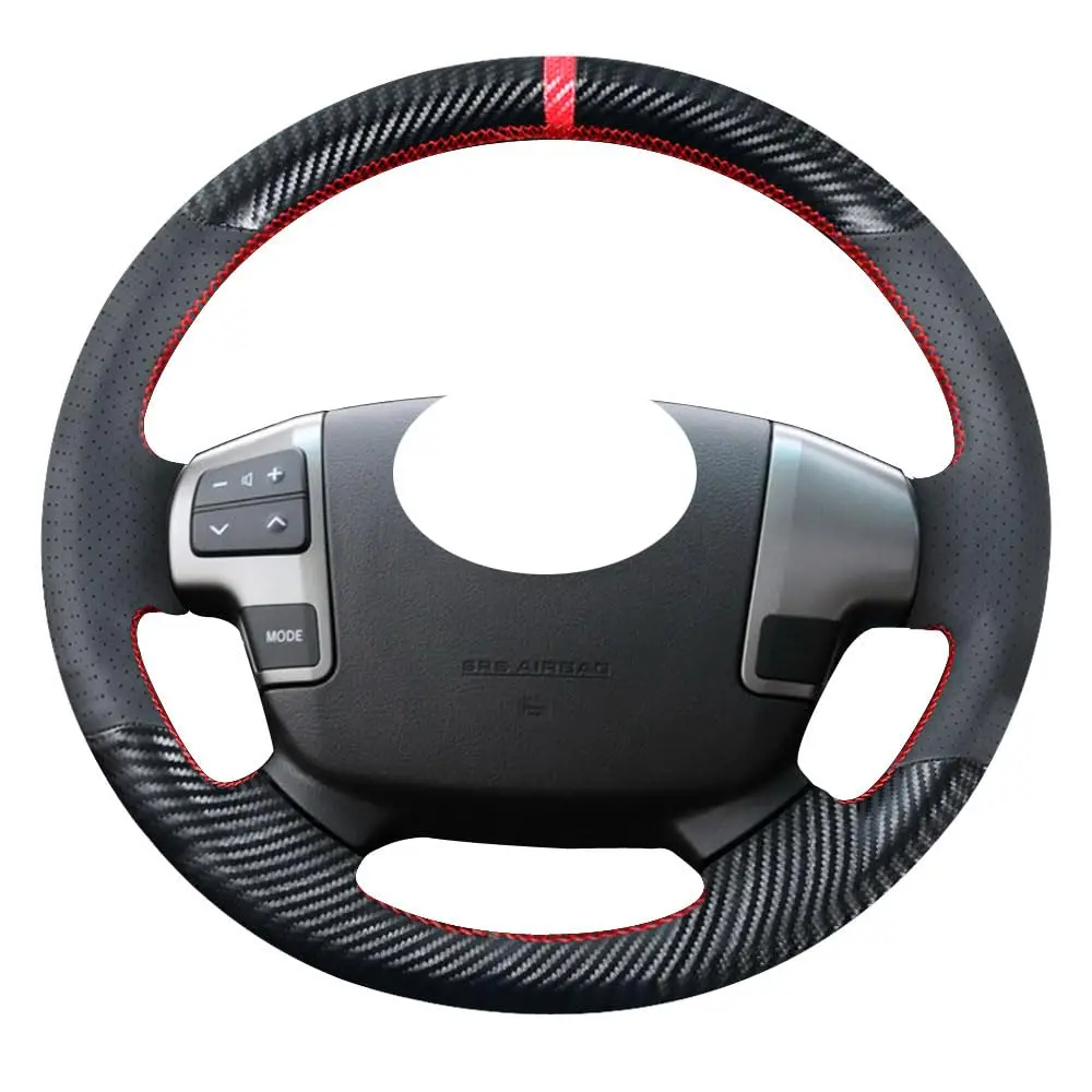 

Carbon Fiber Steering Wheel Cover For Toyota Tundra Land Cruiser Sequoia 15 Inch Microfiber Leather Red Stitching