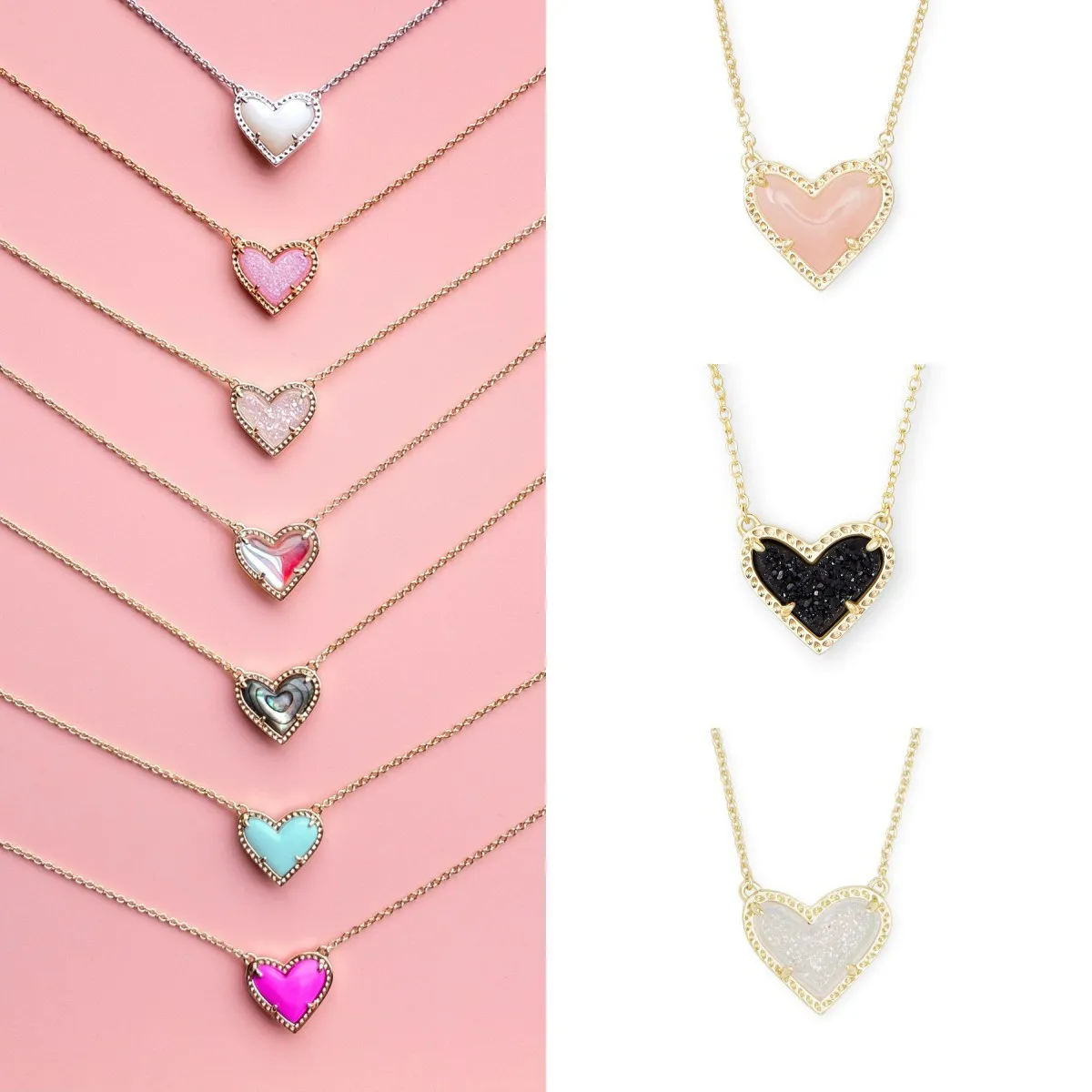 Hot selling new product, love necklace, women's adjustable peach heart natural stone clavicle chain, women's necklace