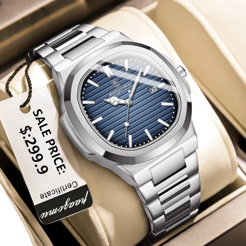 

PAAZOMU квадратные роскошные мужские наручные часы водостойкие светящиеся мужские часы из нержавеющей стали с датой деловые спортивные кварцевые часы для мужчин