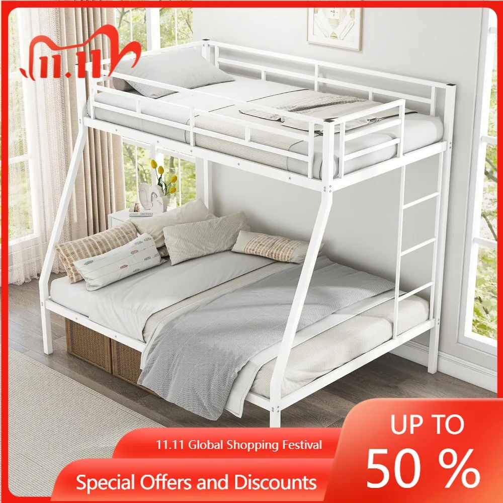 سرير معدني مزدوج فوق سرير بطابقين كامل، إطار سرير عالي التحمل مع سلم متكامل، واقي كامل الطول للمراهقين والبالغين، #1