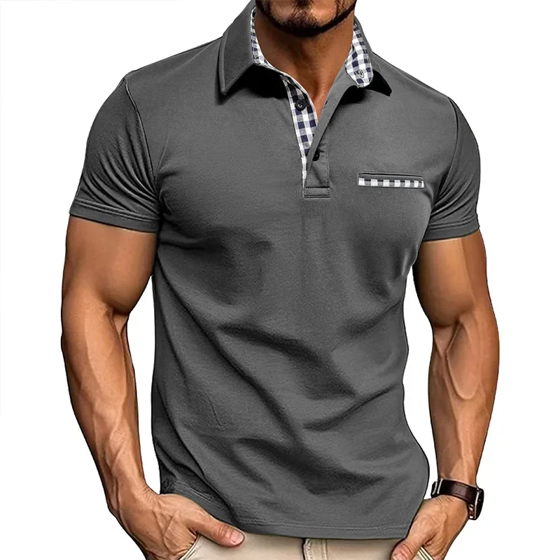 2025 Summer New Fashion Men's Turn-down Collar Short Sleeve Color-coded Casual Trendy T-shirts Male Polo Shirts Clothes Tops