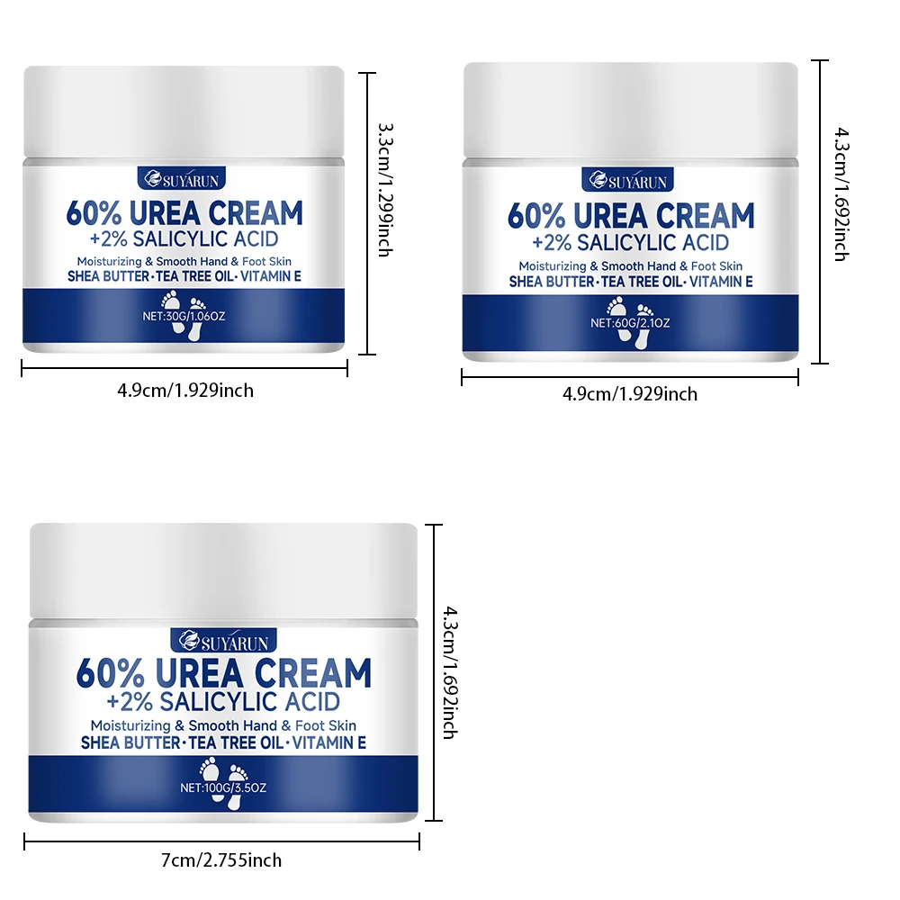 SUYARUN 60% Urea Foot Cream untuk Tumit Retak & Kulit Kering - Perawatan Pelembab Intensif, Penghilang Kalus, Perawatan Kaki Diabetes.