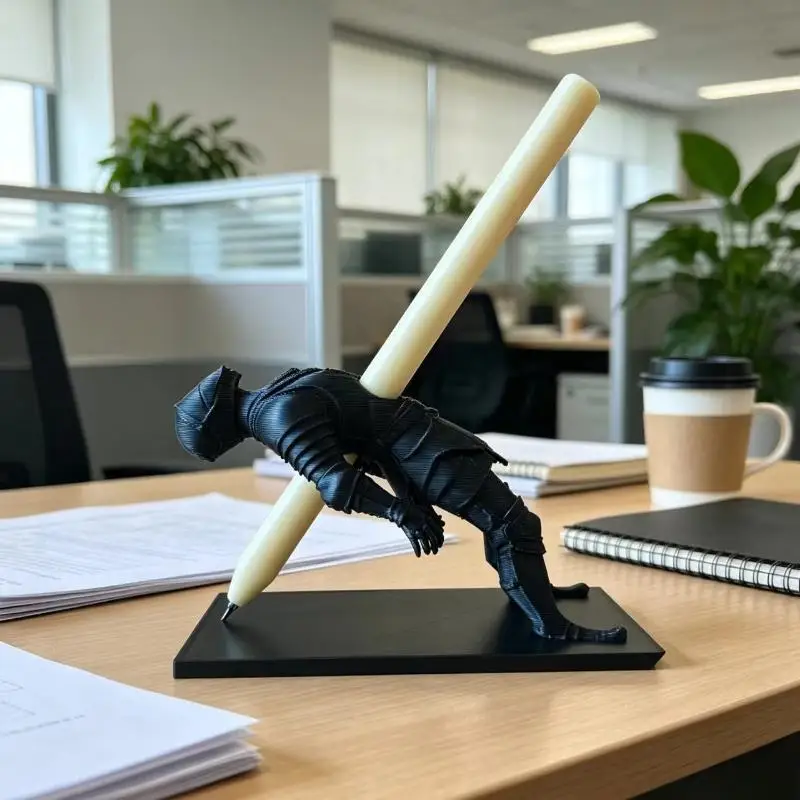 Medieval Undead Knight Pen Holder Warrior Pencil Organizer Resin Statue Base Tabletop Decor for Home Office