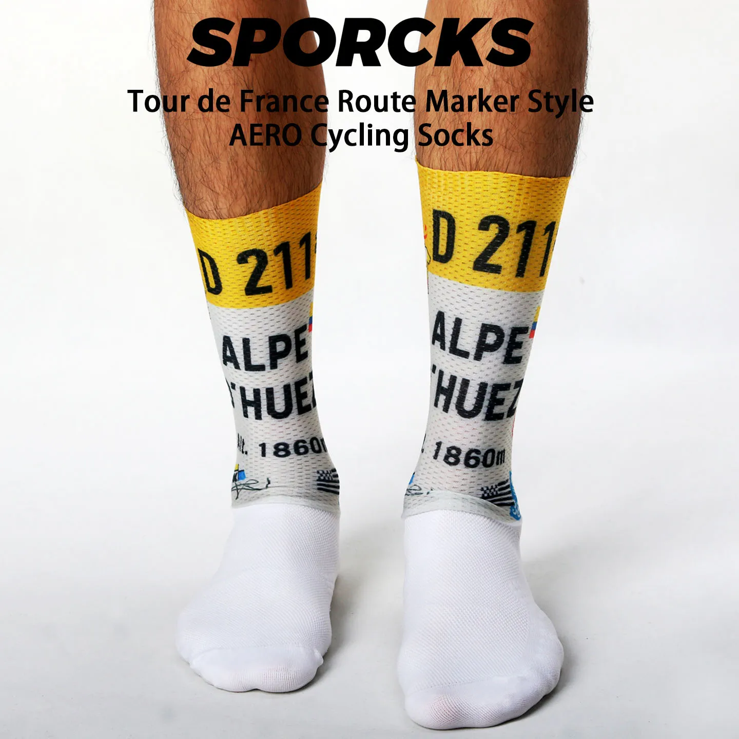 Image of Sporcks Radsportsocken Aero Aerodynamische Socken Tour De France Rennrad-Kompressionssocken Team Rutschfeste Atmungsaktive Verschleißfeste Sportsocken für Männer und Frauen bis zum Wadenmittelpunkt