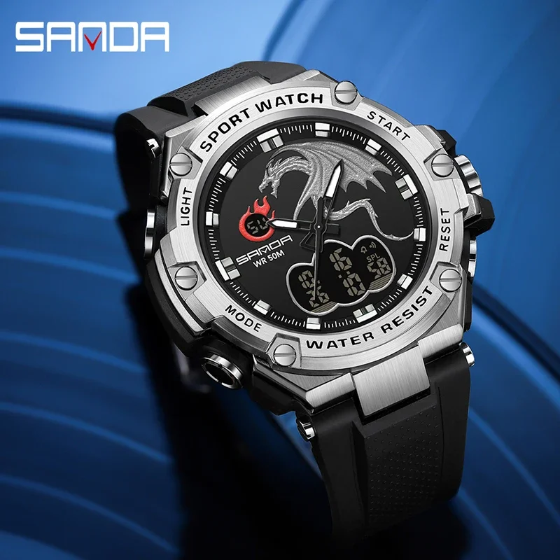 

SNADA New Men's Watches Sports Electronic Wristwatch Waterproof Fashion Fluorescent Dual Display Digital Quartz Watch 3171