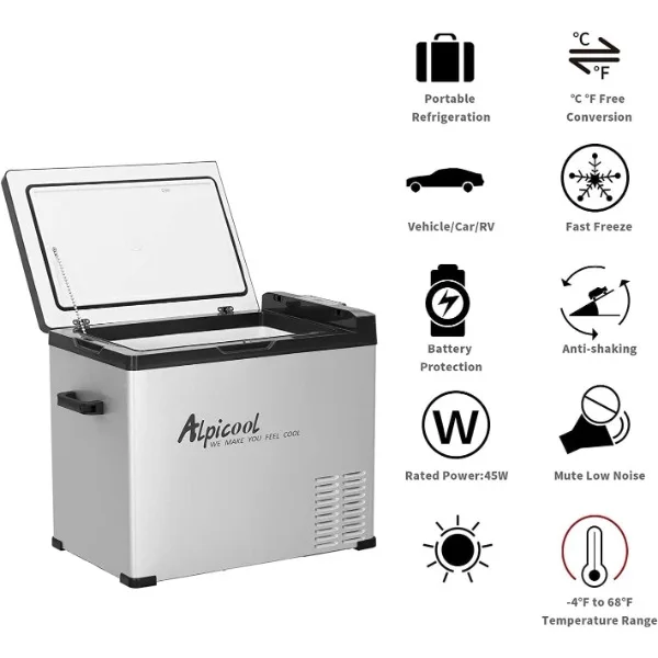 Alpicool C40 Portable Refrigerator, 12 Volt Car Freezer, 42 Quart(40 Liter) Fast Cooling 12V Fridge Cooler for RV, Truck,Camping