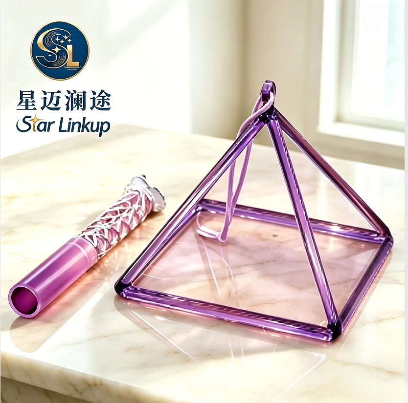 STAR LINKUP Crystalsoul Purple Crystal Pyramid Sound Healing Instrument With Accessories And Storage Bag